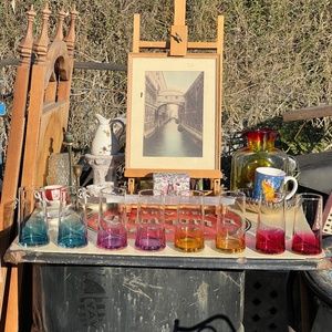 Set of 8 Colored Iridescent Glass Vintage Tumblers